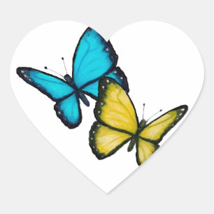 Two Butterflies: Colour Pencil Drawing, Realism Heart Sticker