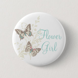 Two butterflies flower girl wedding pin / button