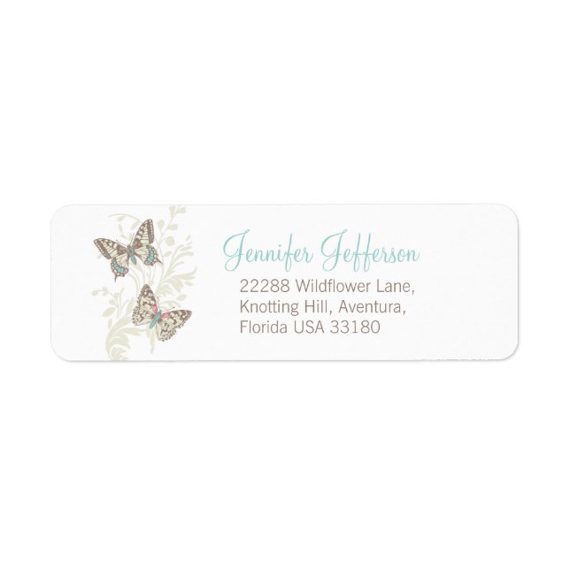 Two butterflies graphic wedding slim reply labels (Front)