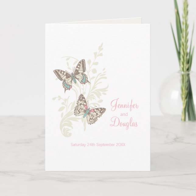 Two butterflies pink white wedding programs programme (Front)
