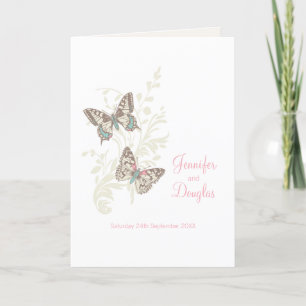Two butterflies pink white wedding programs programme