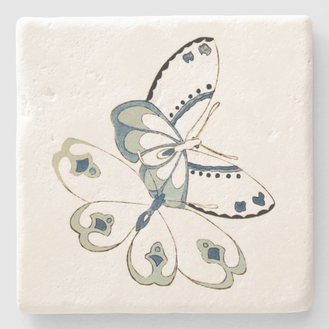Two Butterflies Square Stone Coaster (Front)