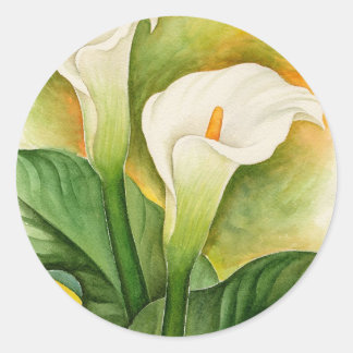 Two Cala Lilies Watercolor Art - Multi Classic Round Sticker