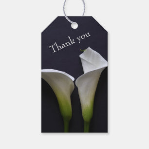 Two calla lilies on black wedding gift tags