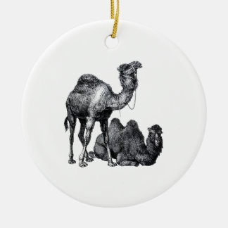 Two camels One standing One lying down drawing Ceramic Tree Decoration