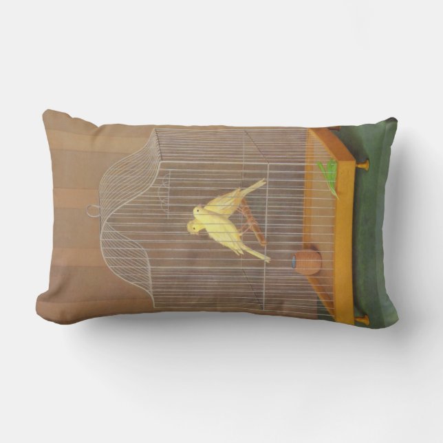 Two Canaries in a Cage (by Antonio Donghi) Lumbar Cushion (Front)