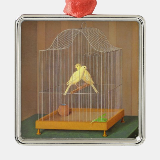 Two Canaries in a Cage (by Antonio Donghi) Metal Tree Decoration (Front)