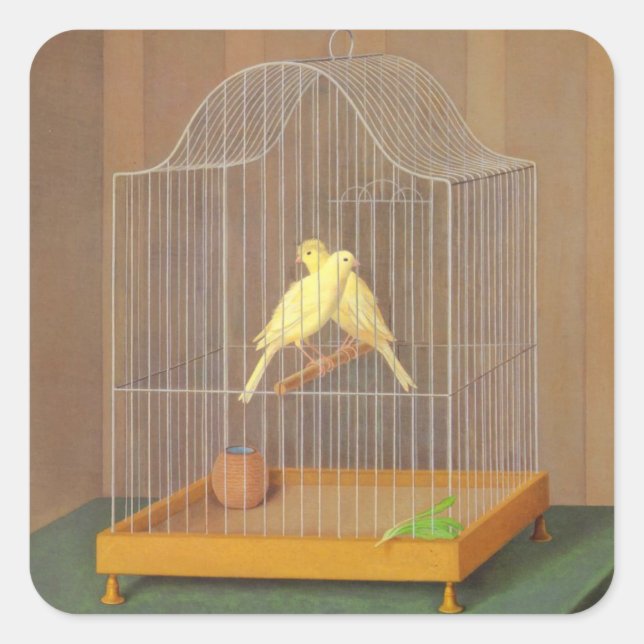 Two Canaries in a Cage (by Antonio Donghi) Square Sticker (Front)