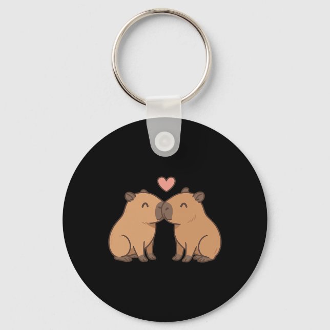 Two Capyras Kissing Valentine Illustration  Key Ring (Front)