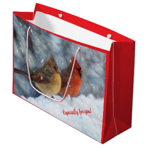 Two Cardinals in Snow Large Personal Gift Bag