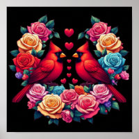Two Cardinals with Colourful Roses and Hearts