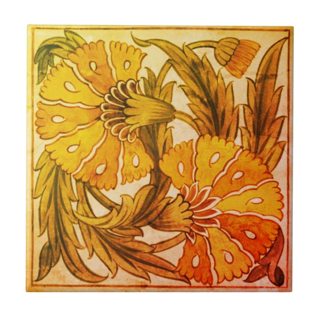 Two Carnations - William De Morgan Tile (Front)