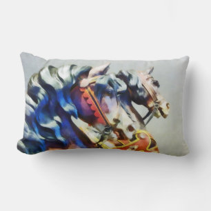 Two Carousel Horses Closeup Lumbar Cushion