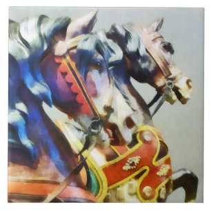 Two Carousel Horses Closeup Tile