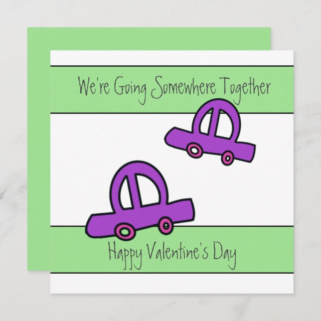 Two Cars Travelling on Valentines Day Card (Front/Back)
