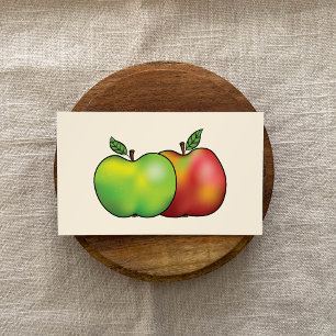 Two Cartoon Apples In Red & Green Teacher / Tutor Business Card