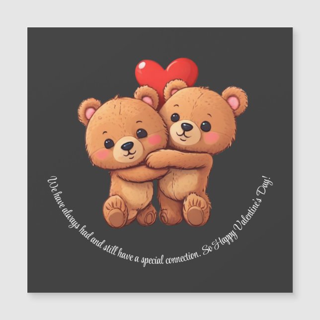 Two cartoon bears hugging. (Front)