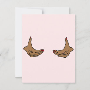 Two Cartoon Black Female Hands Holding Chest Card