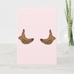 Two Cartoon Black Female Hands Holding Chest Card