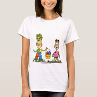Two cartoon characters with basket of bread.