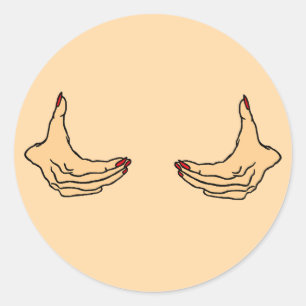 Two Cartoon Female Hands Holding Chest  Classic Round Sticker