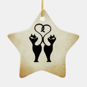 Two Cat Silhouette Ceramic Tree Decoration