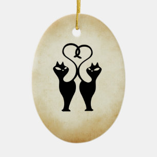 Two Cat Silhouette Ceramic Tree Decoration