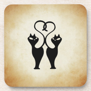 Two Cat Silhouette Coaster