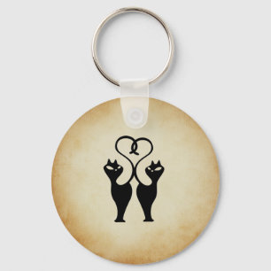 Two Cat Silhouette Key Ring
