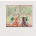 Two Cats at the Window Scenic Serene Flowers Poster<br><div class="desc">What a scenic and restful poster -- two cats sitting at the window looking out into the green of the landscape with the vases of flowers. Enjoy the lovely poster for yourself or as a gift. If you have any questions, just send a chat or an email to charmdesignstudio@rcn.com and...</div>