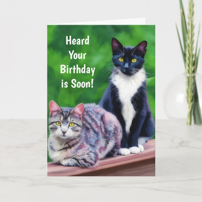 Two Cats Birthday Art Cat Lover Pun Fun Card (Front)