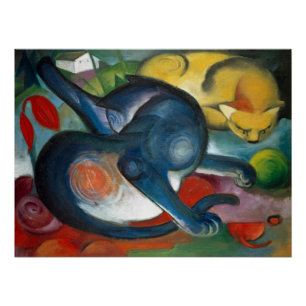 Two Cats, Blue and Yellow (1912) by Franz Marc Poster