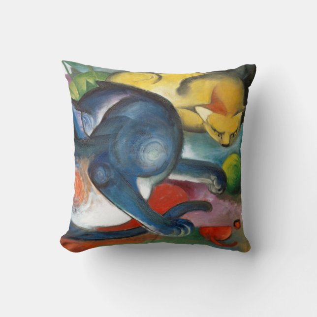 Two Cats, Blue and Yellow, Franz Marc Cushion (Front)