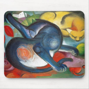 Two Cats, Blue and Yellow, Franz Marc Mouse Pad