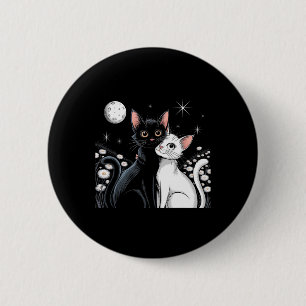 Two Cats Couple Moon Love Hugging Valentine Kitty 6 Cm Round Badge