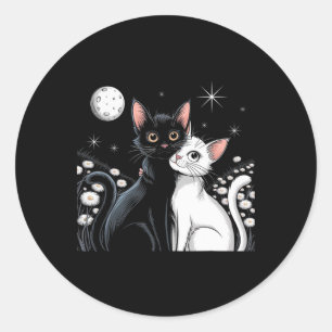Two Cats Couple Moon Love Hugging Valentine Kitty Classic Round Sticker