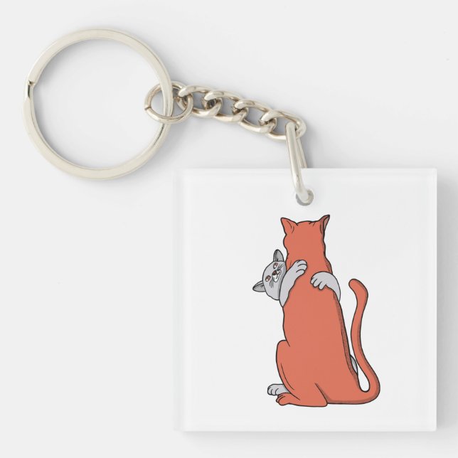 Two Cats Embrace Friendship Key Ring (Front)