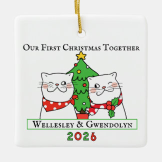 Two Cats First Christmas Together Ceramic Ornament