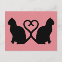 Two Cats Heart Silhouette Postcard