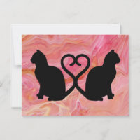 Two Cats Heart Tails on Pink Marble