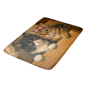 "Two Cats in a Cardboard Box – Cosy Bath Mat