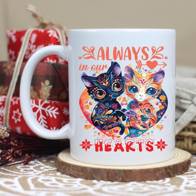 Two cats in a colourful, loving scene coffee mug (Creator Uploaded)