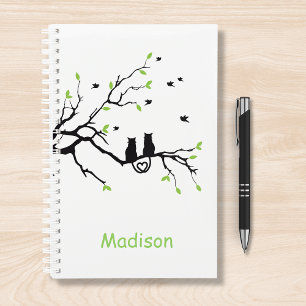 Two Cats In A Tree Black Green Love Personalised Planner