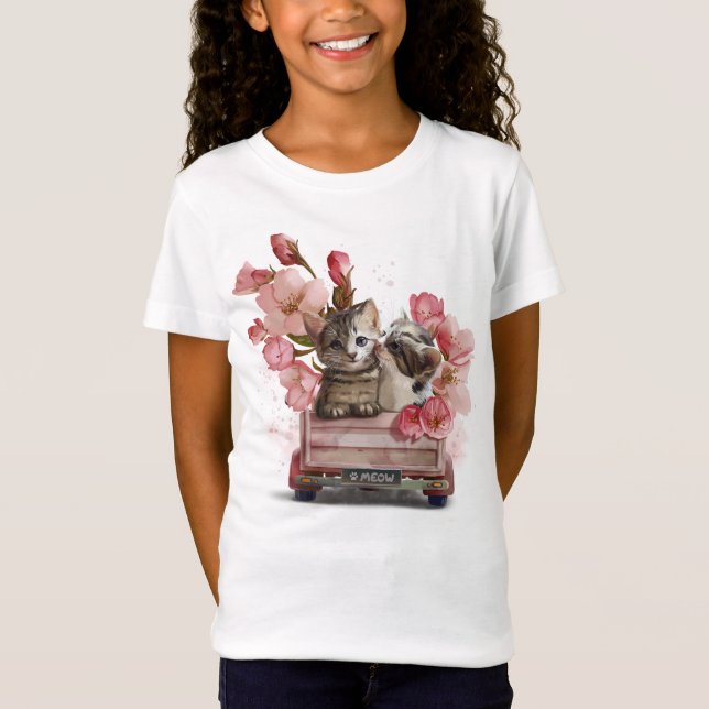 Two cats in a truck and flowers T-Shirt (Front)