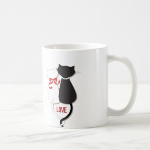 Two Cats in Love, Red, Black, Hearts Coffee Mug