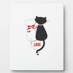 Two Cats in Love, Red, Black, Hearts Plaque