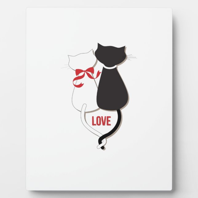 Two Cats in Love, Red, Black, Hearts Plaque (Front)