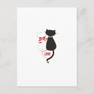 Two Cats in Love, Red, Black, Hearts Postcard