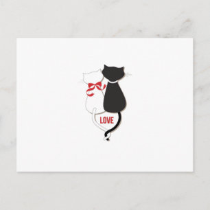 Two Cats in Love, Red, Black, Hearts Postcard