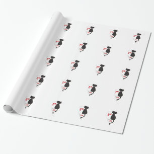 Two Cats in Love, Red, Black, Hearts Wrapping Paper